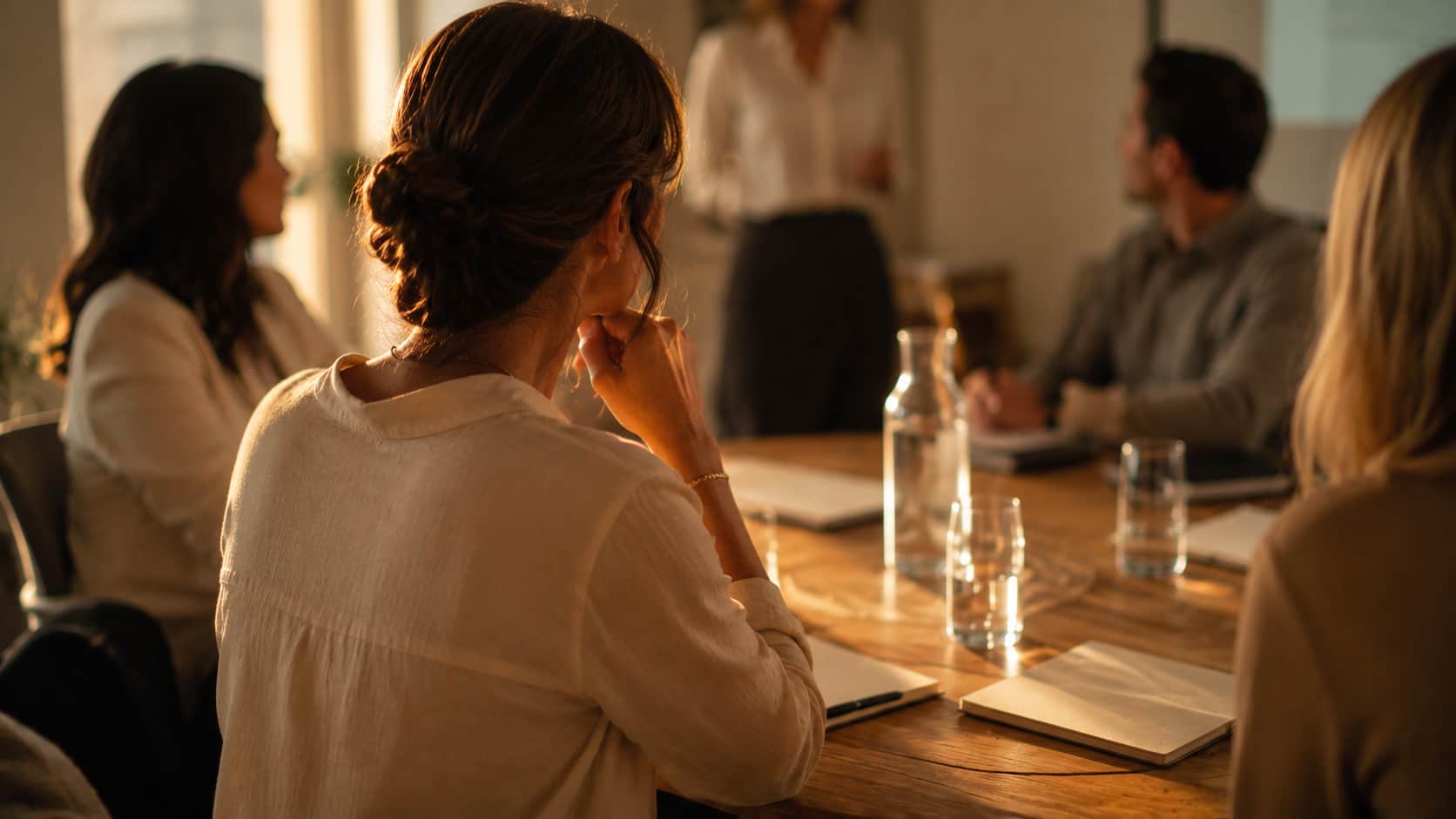 Mulher em conversa íntima num ambiente doméstico